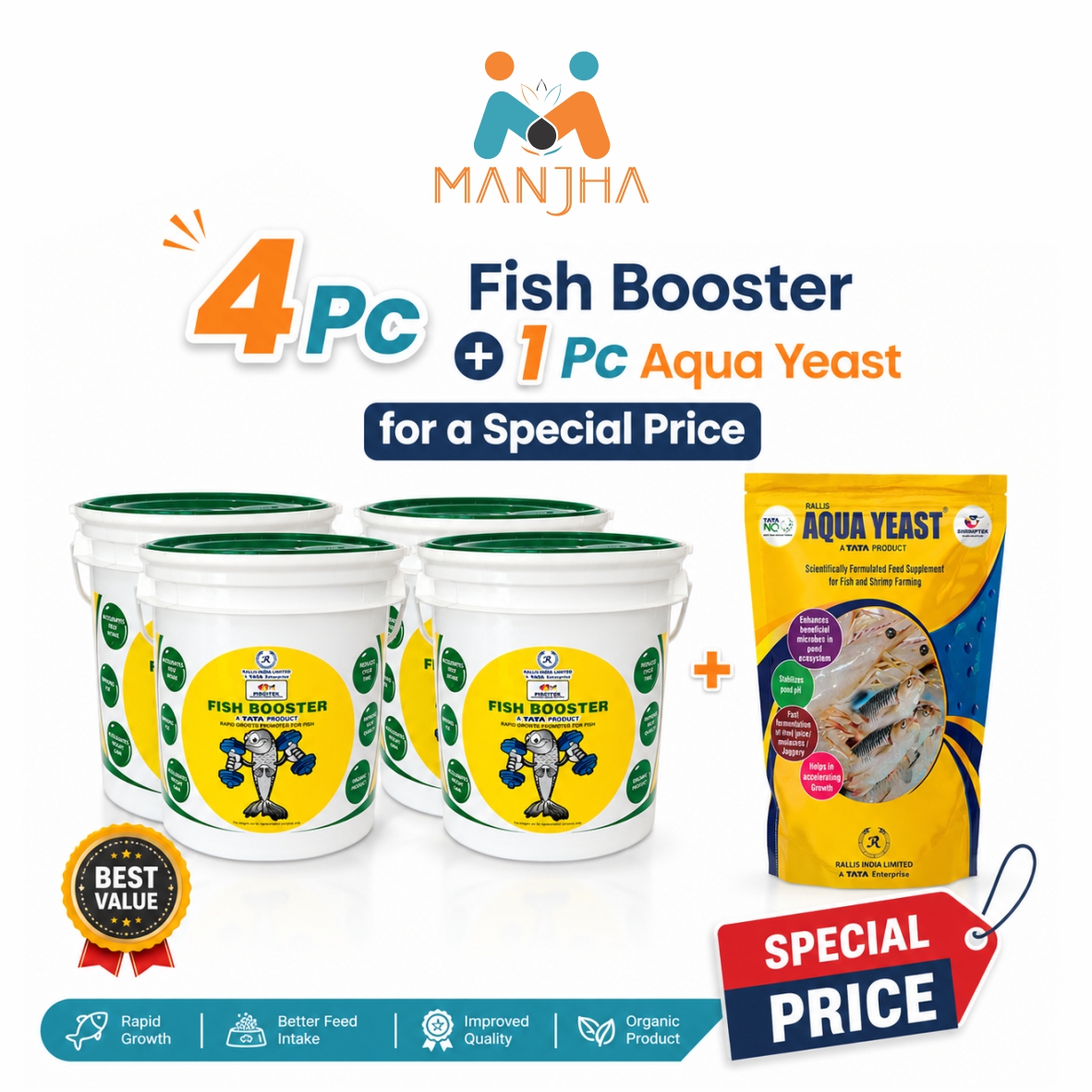 BUY 4 FISH BOOSTER (5Kg) GET 1 AQUA YEAST (1Kg) FREE